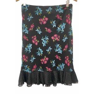 Vtg Y2K Express Floral Rose Tiered Mini Flounce Cottage Skirt Blue Pink Size Med